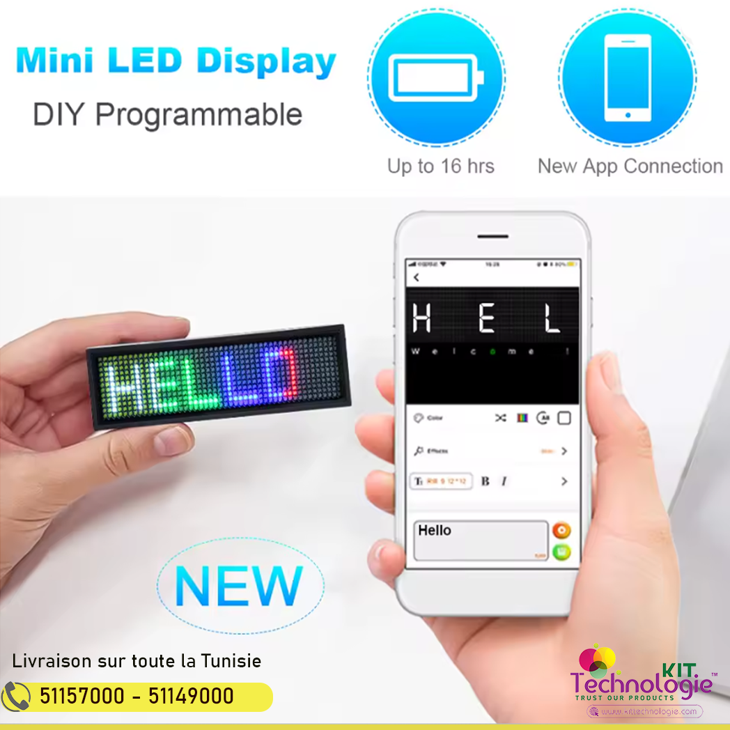 Badge Affichage Rechargeable 220V 5v à LED Rouge Programmable Avec Programmation USB Ld410