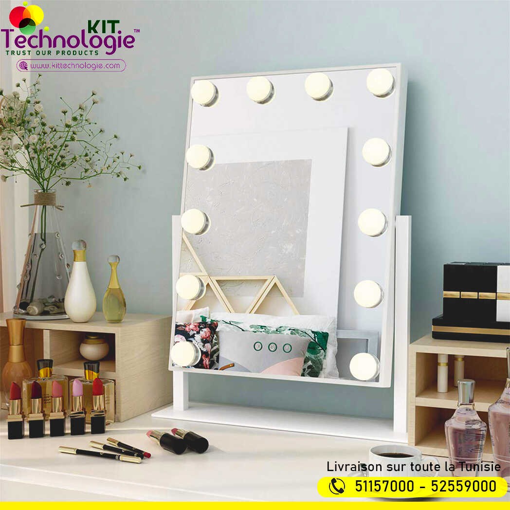 Miroir Maquillage Hollywood avec 12 Ampoules LED