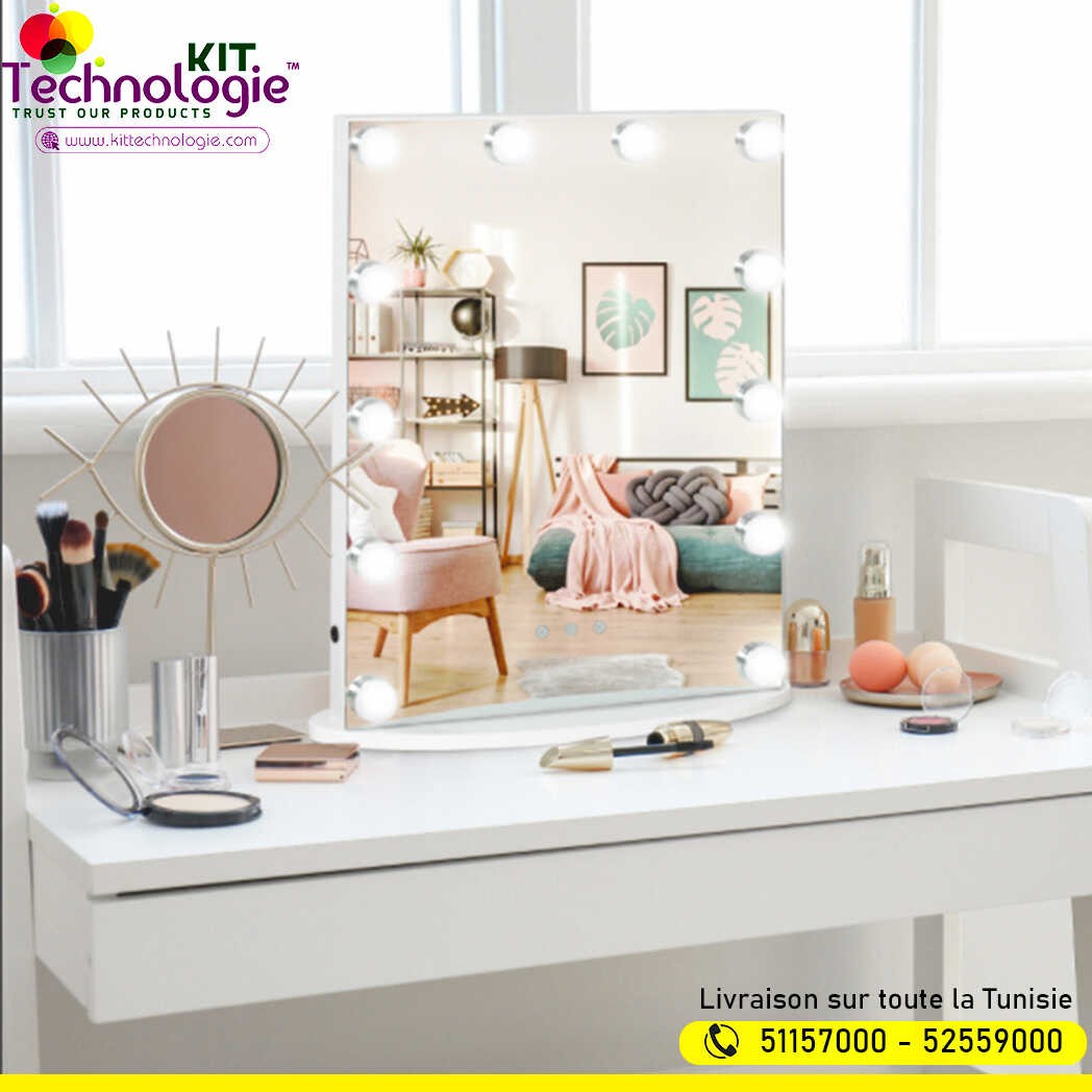 Miroir Maquillage Hollywood avec 12 Ampoules LED