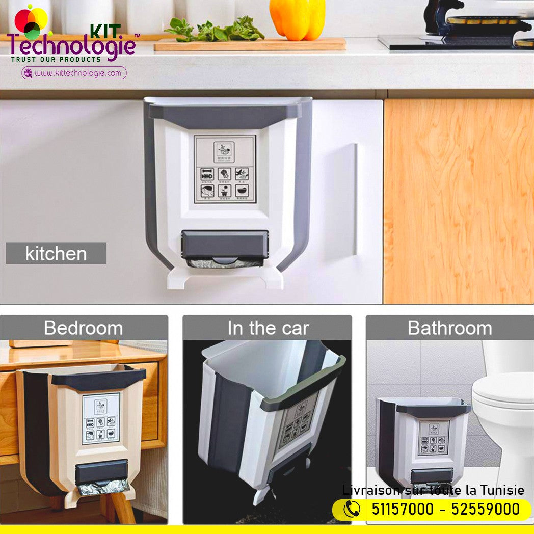 Poubelle de Cuisine Pliable & porte sachets