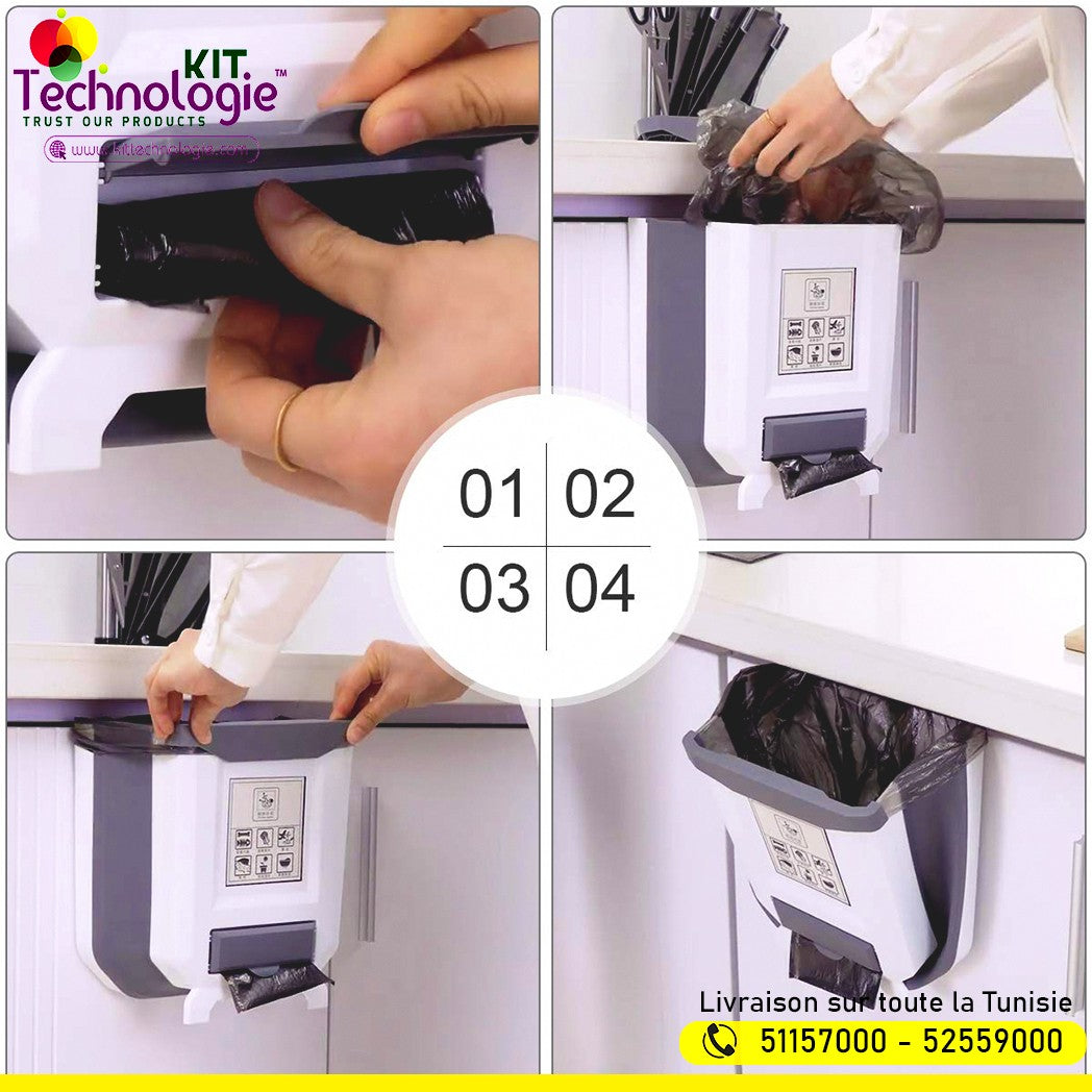 Poubelle de Cuisine Pliable & porte sachets
