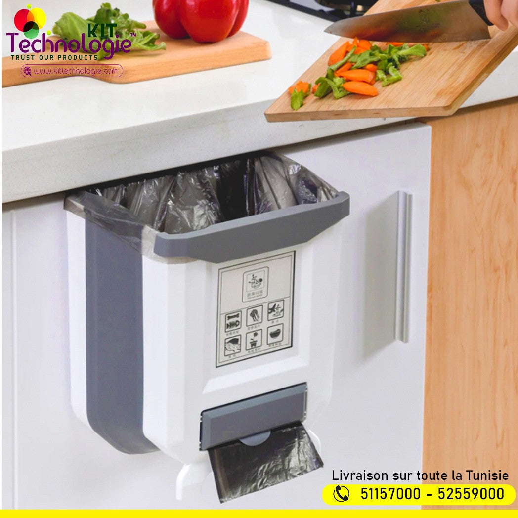 Poubelle de Cuisine Pliable & porte sachets