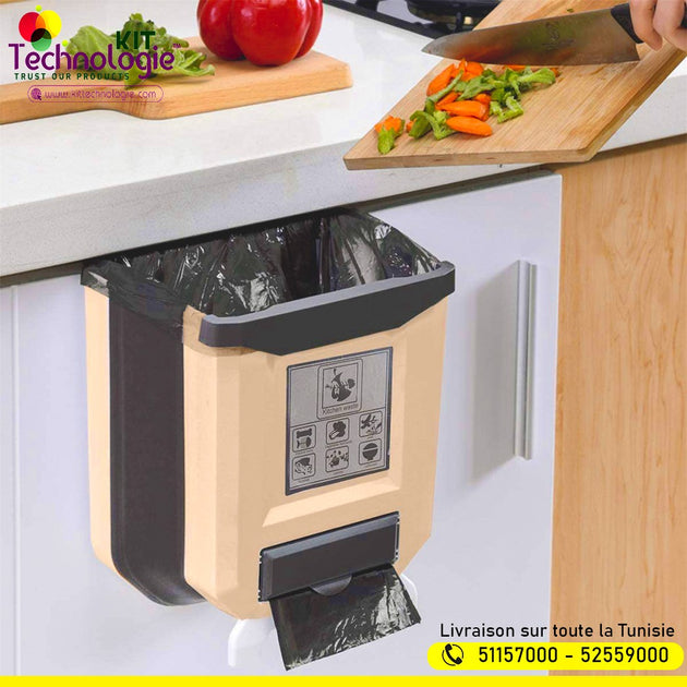 Poubelle de Cuisine Pliable & porte sachets