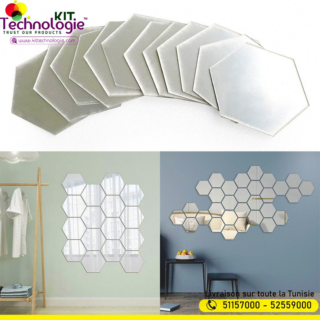 Pack Stickers Muraux ( Miroir Hexagonal 12PCs )