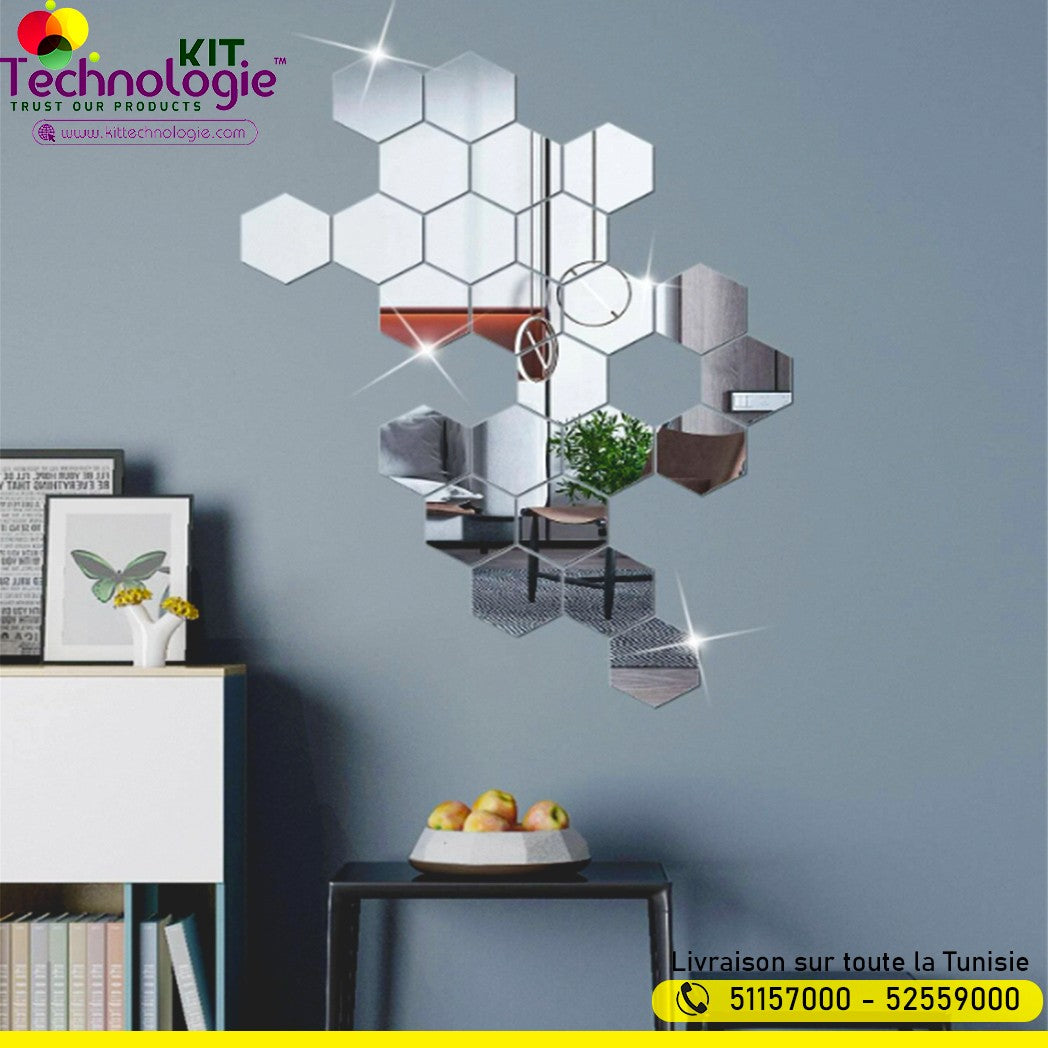 Pack Stickers Muraux ( Miroir Hexagonal 12PCs )