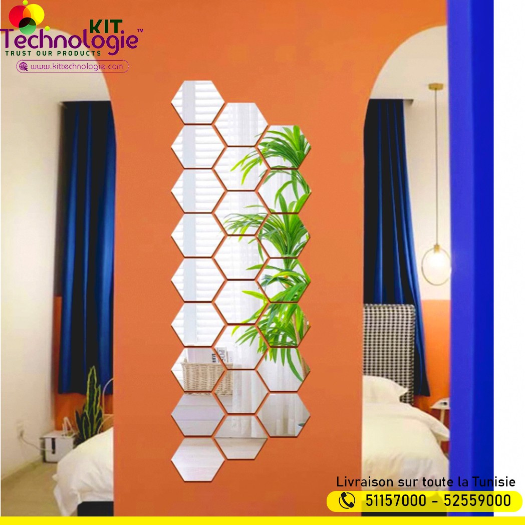 Pack Stickers Muraux ( Miroir Hexagonal 12PCs )
