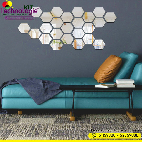 Pack Stickers Muraux ( Miroir Hexagonal 12PCs )