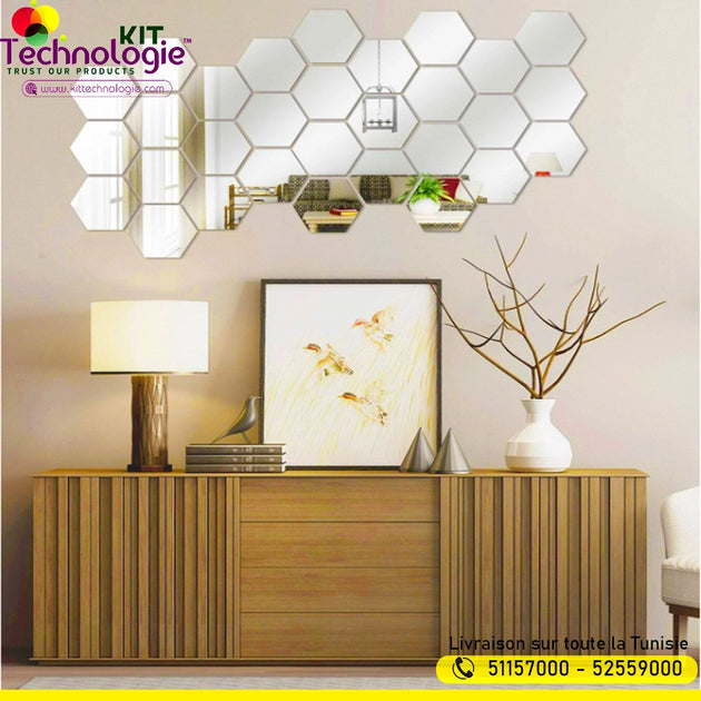 Pack Stickers Muraux ( Miroir Hexagonal 12PCs )