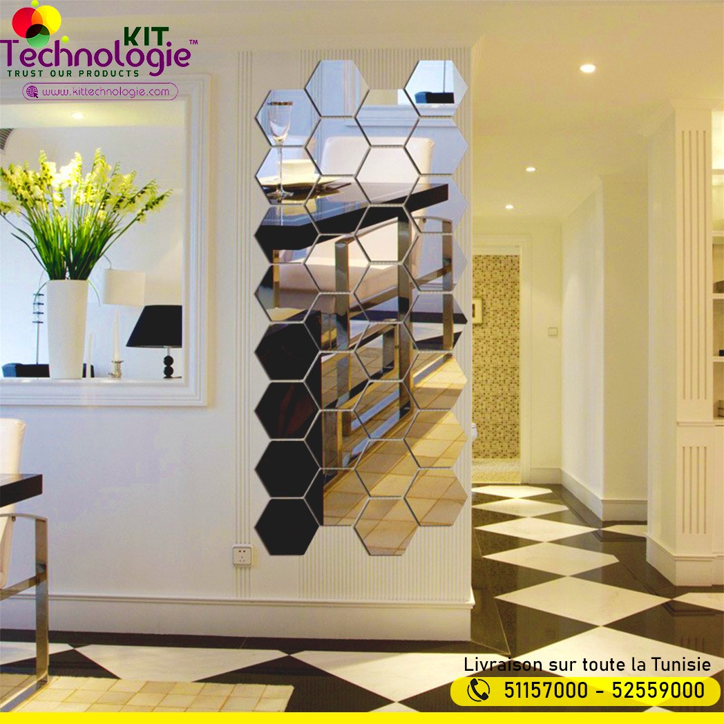 Pack Stickers Muraux ( Miroir Hexagonal 12PCs )