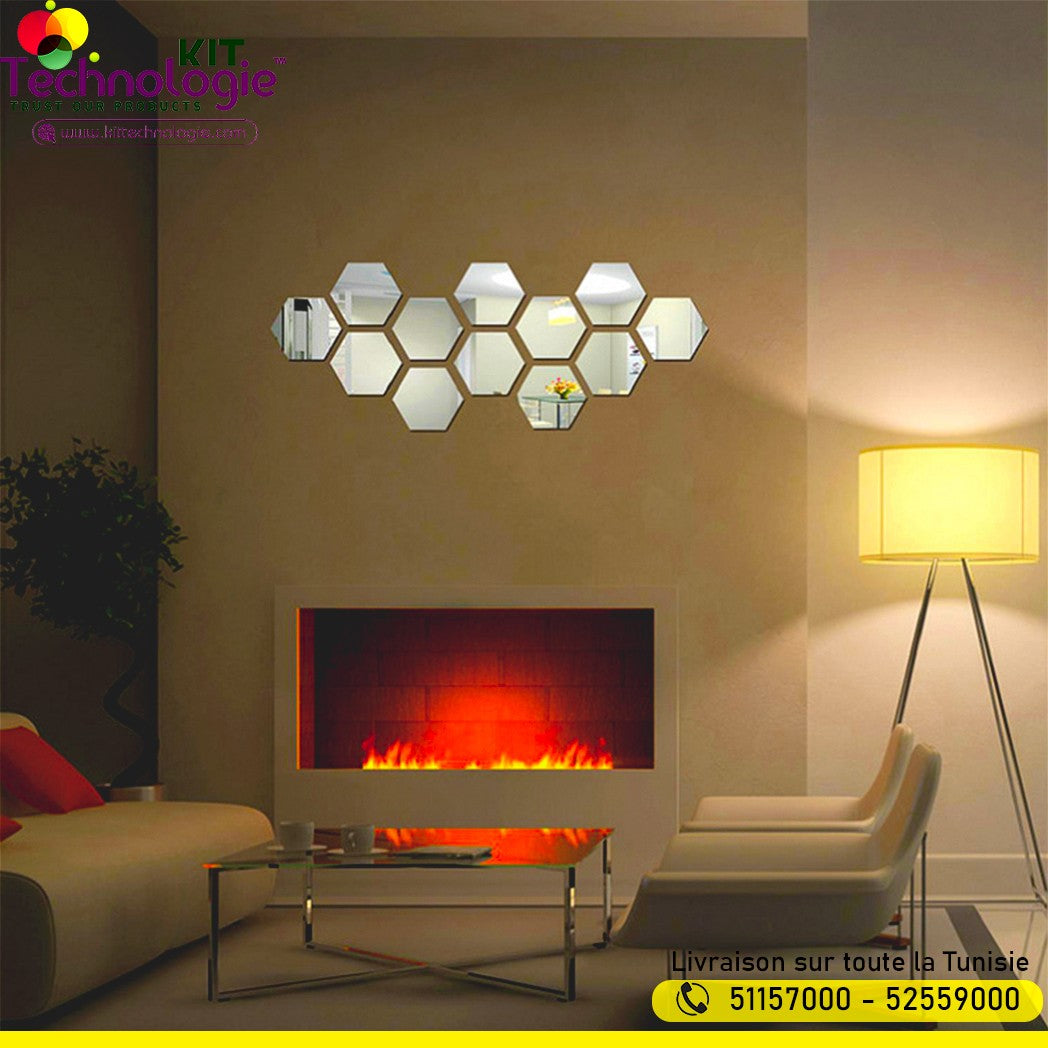 Pack Stickers Muraux ( Miroir Hexagonal 12PCs )