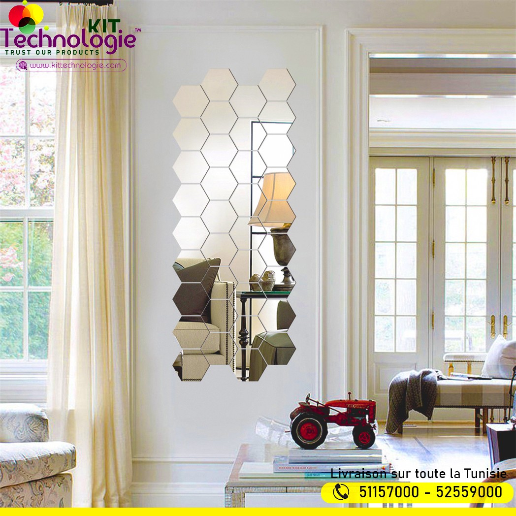 Pack Stickers Muraux ( Miroir Hexagonal 12PCs )