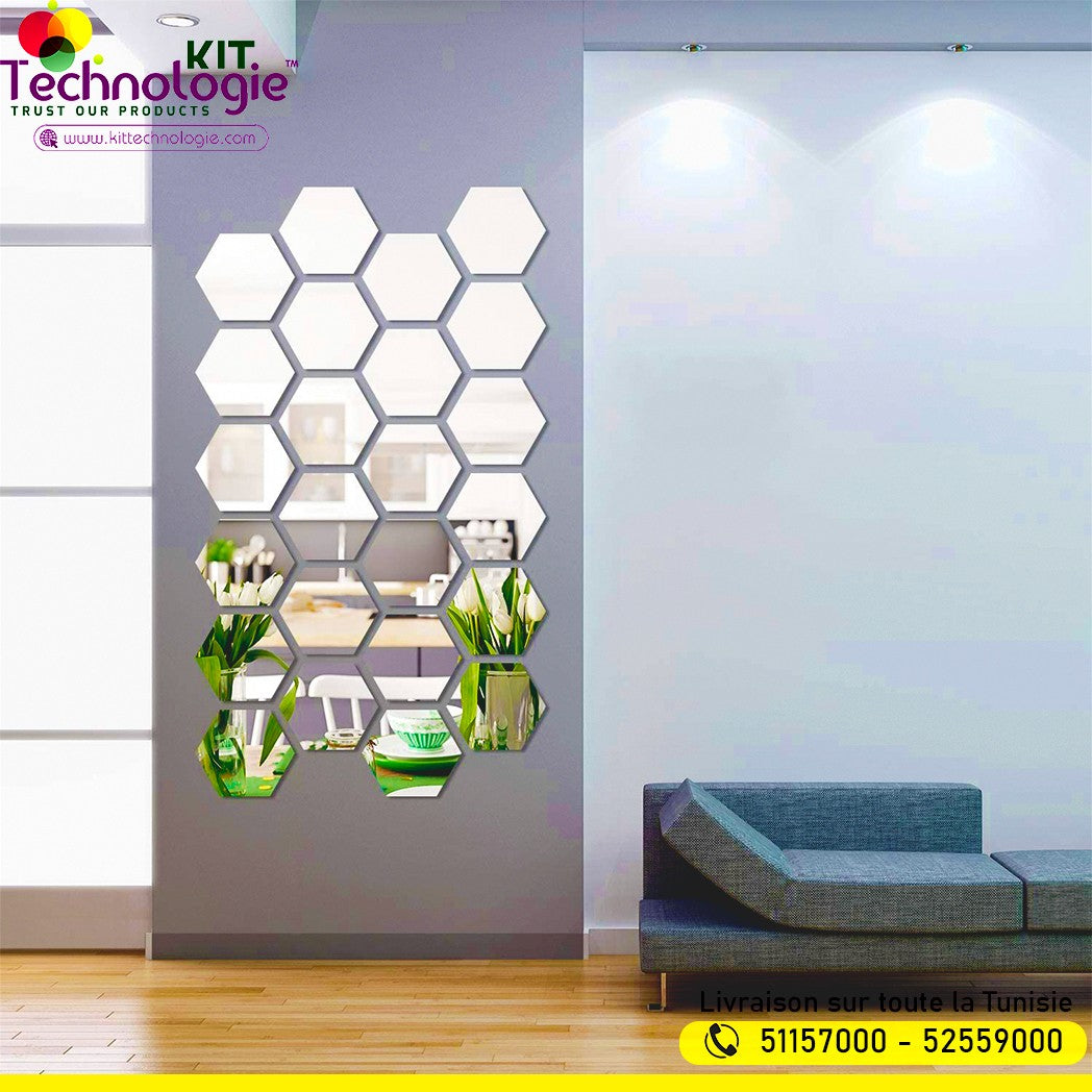 Pack Stickers Muraux ( Miroir Hexagonal 12PCs )