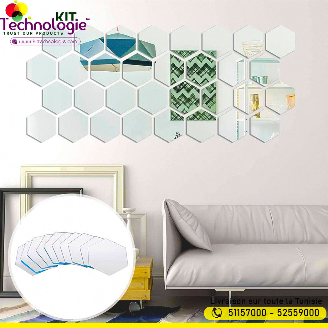 Pack Stickers Muraux ( Miroir Hexagonal 12PCs )