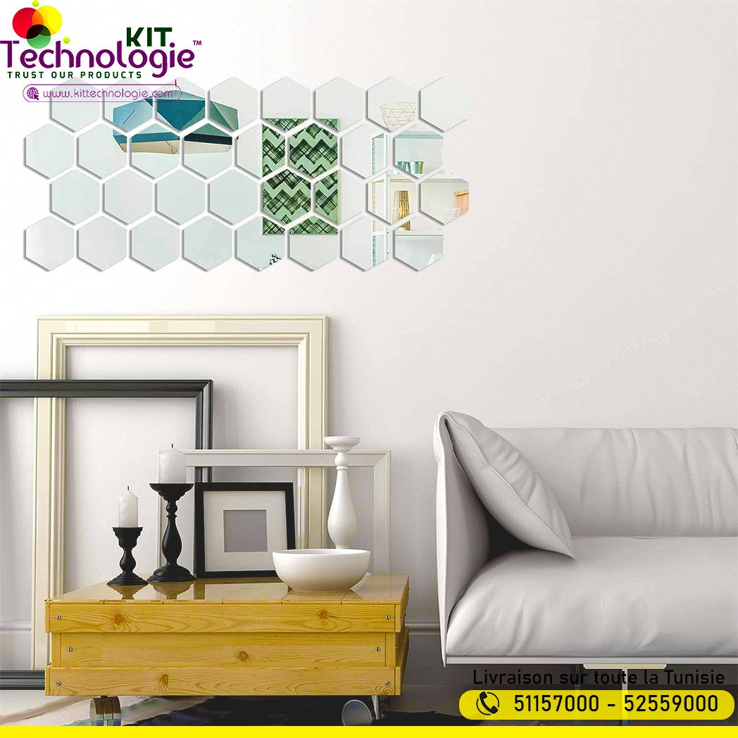Pack Stickers Muraux ( Miroir Hexagonal 12PCs )