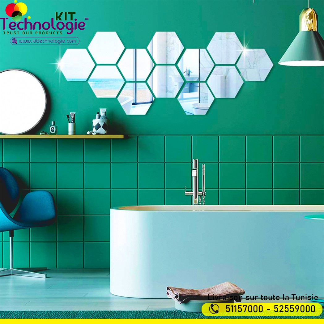 Pack Stickers Muraux ( Miroir Hexagonal 12PCs )