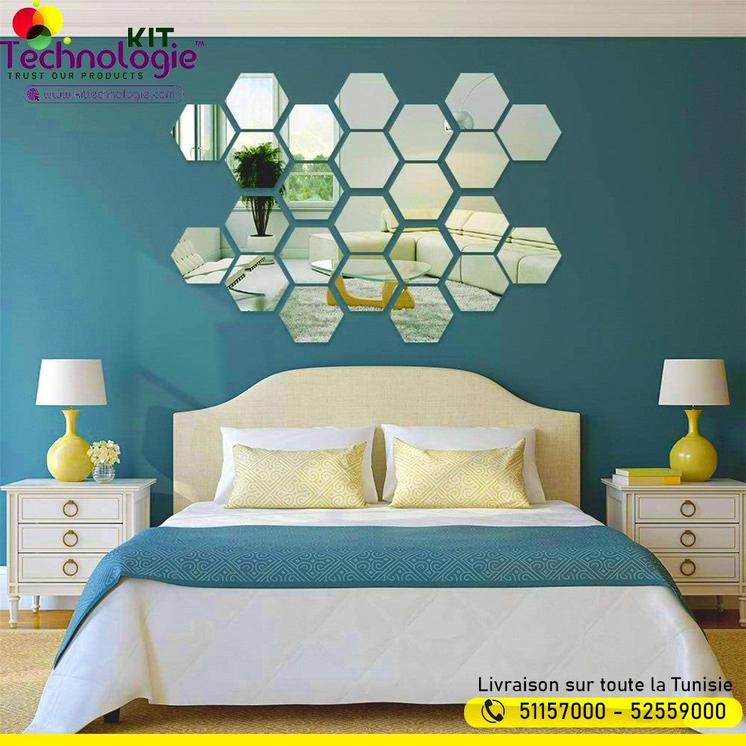 Pack Stickers Muraux ( Miroir Hexagonal 12PCs )