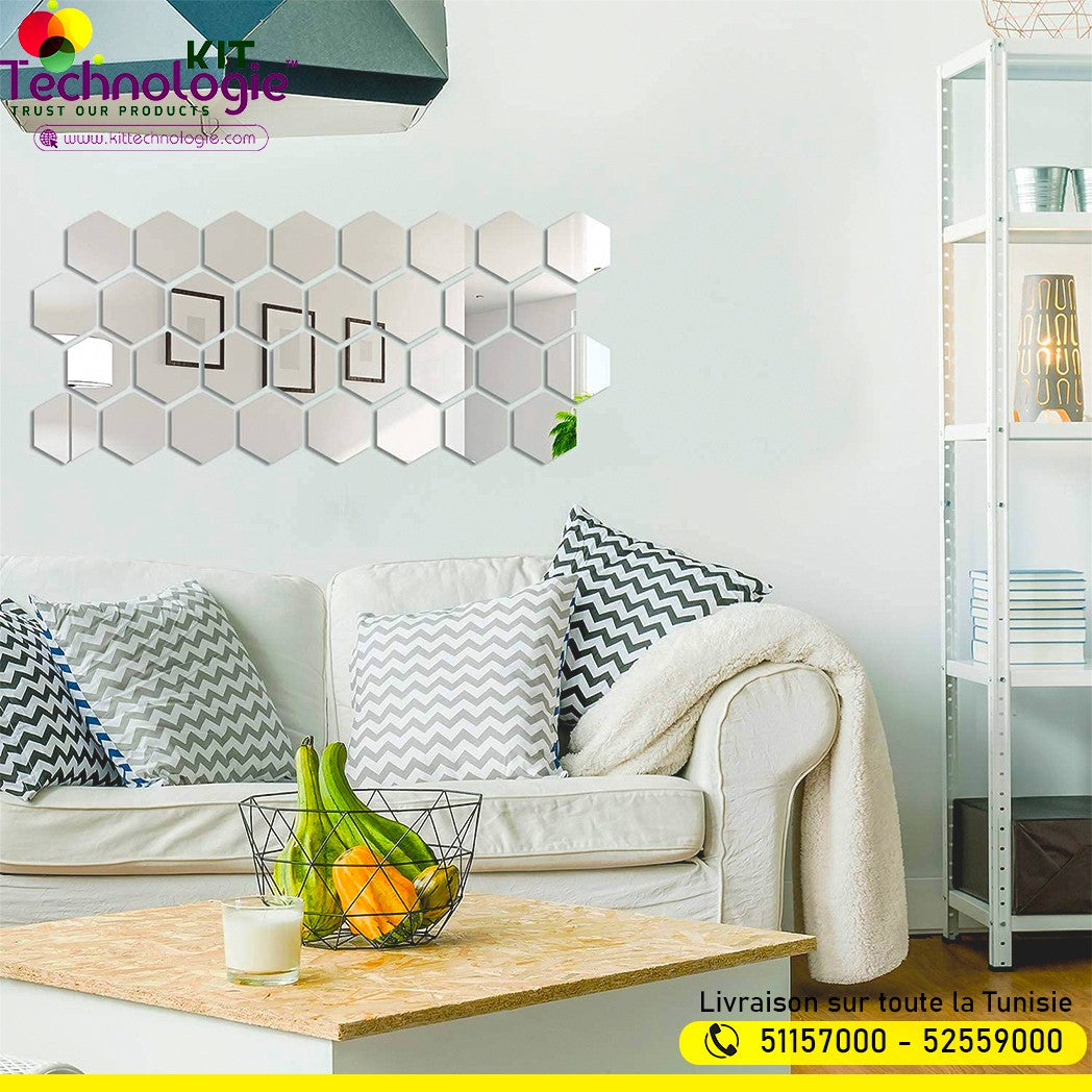 Pack Stickers Muraux ( Miroir Hexagonal 12PCs )