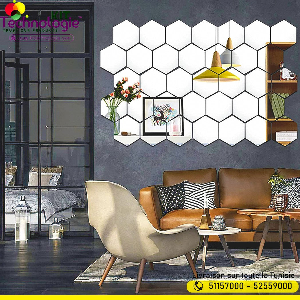 Pack Stickers Muraux ( Miroir Hexagonal 12PCs )