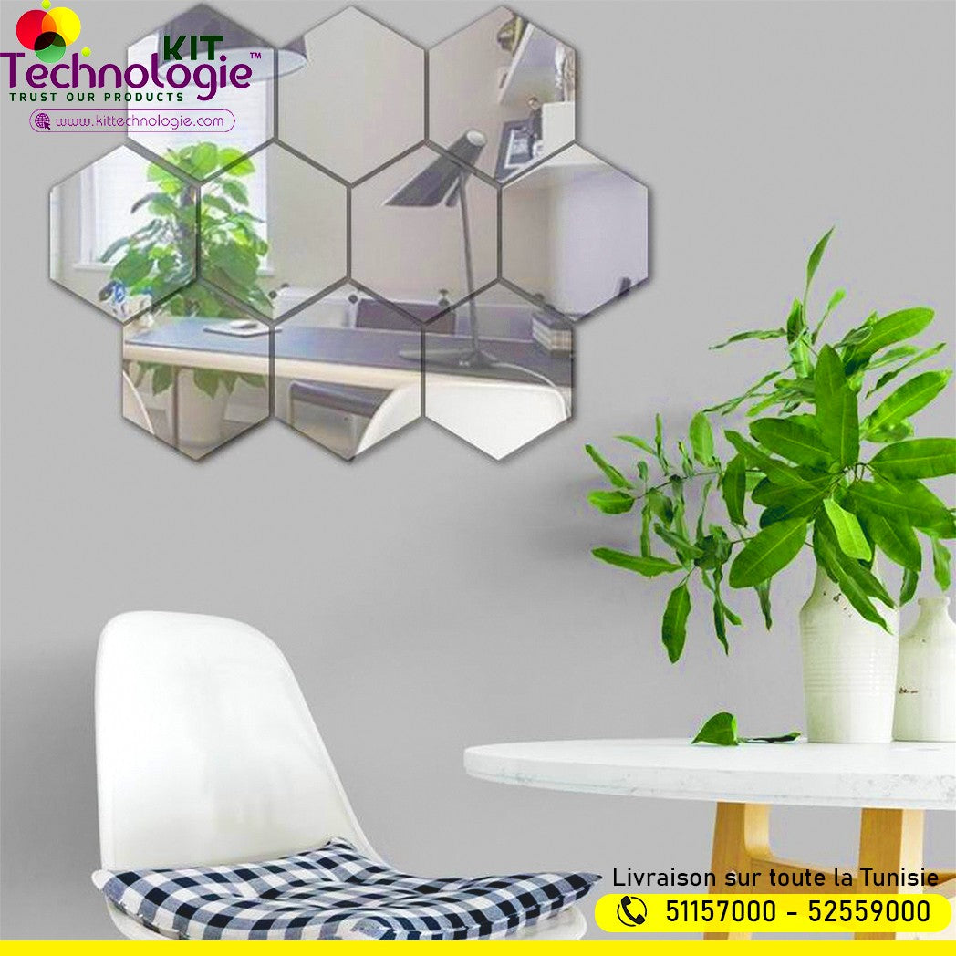 Pack Stickers Muraux ( Miroir Hexagonal 12PCs )
