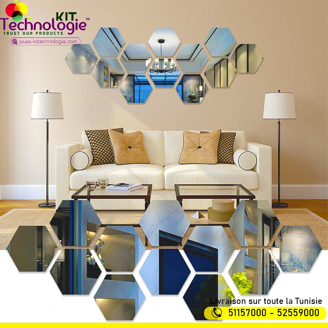 Pack Stickers Muraux ( Miroir Hexagonal 12PCs )