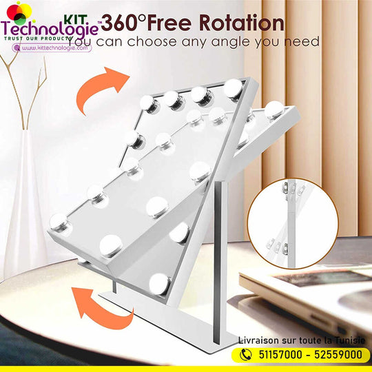 Miroir Maquillage Hollywood avec 12 Ampoules LED