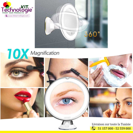 Miroir Magique Grossissant 10X Lumineux LED