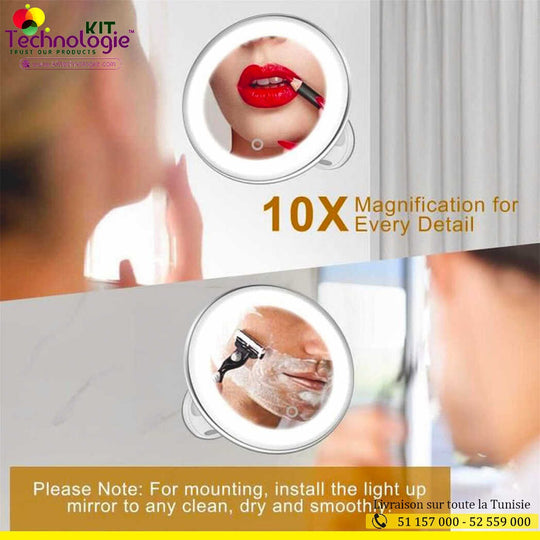 Miroir Magique Grossissant 10X Lumineux LED