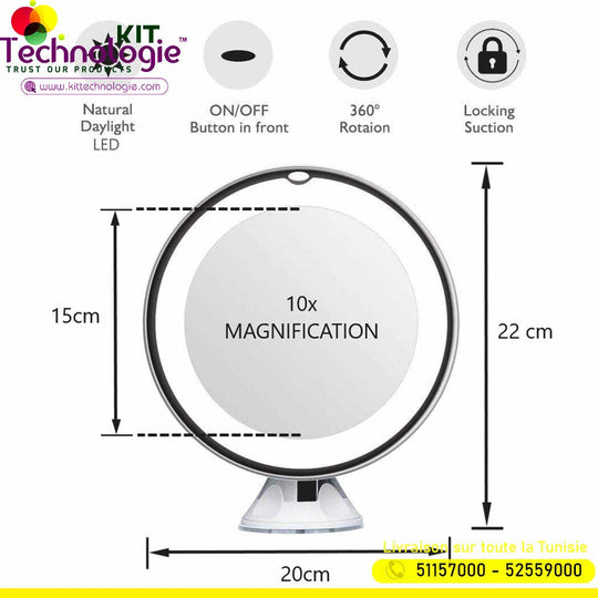 Miroir Magique Grossissant 10X Lumineux LED