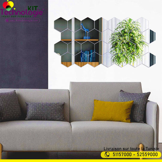 Pack Stickers Muraux ( Miroir Hexagonal 12PCs )