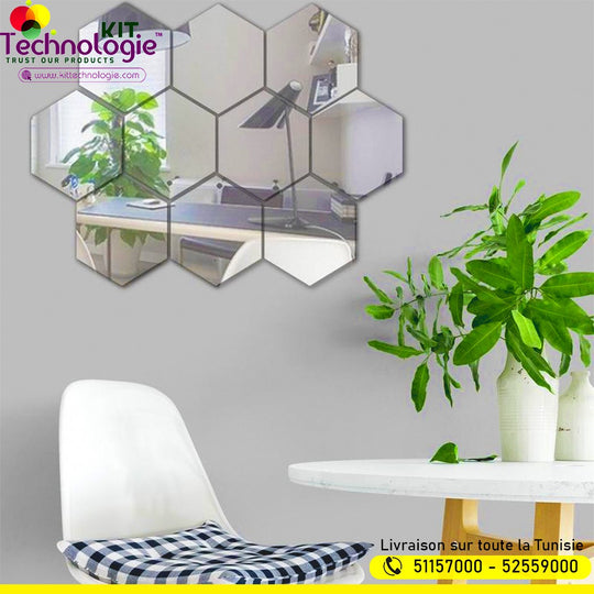 Pack Stickers Muraux ( Miroir Hexagonal 12PCs )